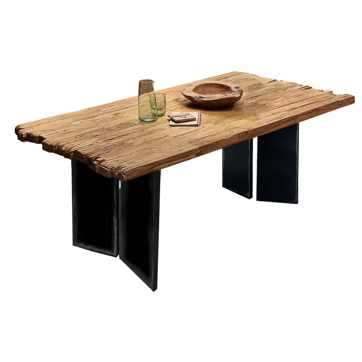 Esstisch Holzplatte Bruchkante Metallgestell, 160 × 90 cm | VIA X SELECTION