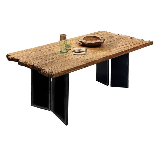 Esstisch Holzplatte Bruchkante Metallgestell, 160 × 90 cm | VIA X SELECTION