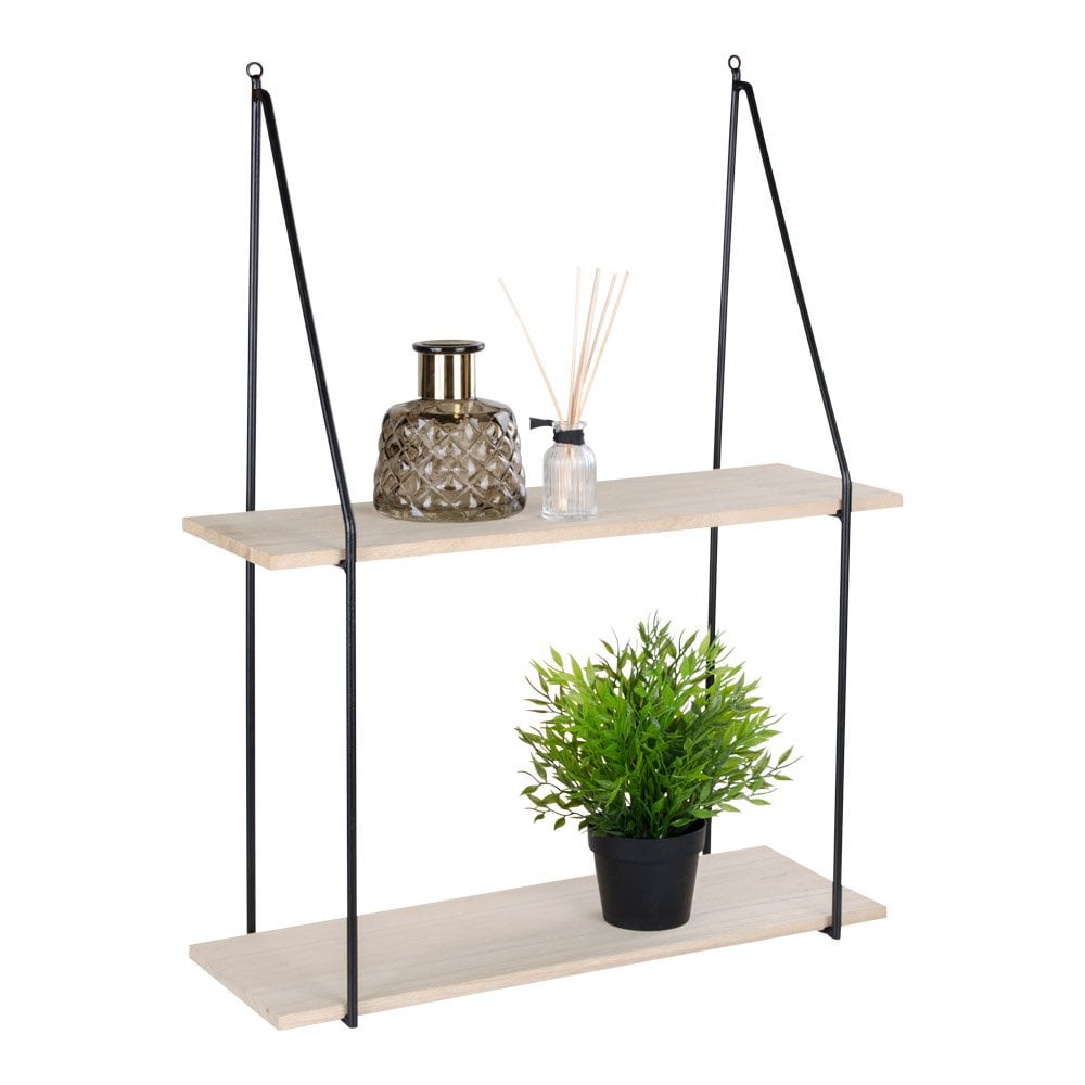 Wandregal mit 2 Holzablagen schwarz-natur, 55 × 21 × 72 cm | VIA X SELECTION