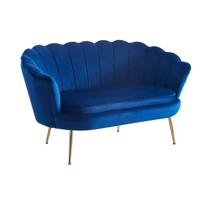 Muschelsofa in dunkelblauer Samtoptik mit goldfarbenem Metallgestell | VIA X SELECTION