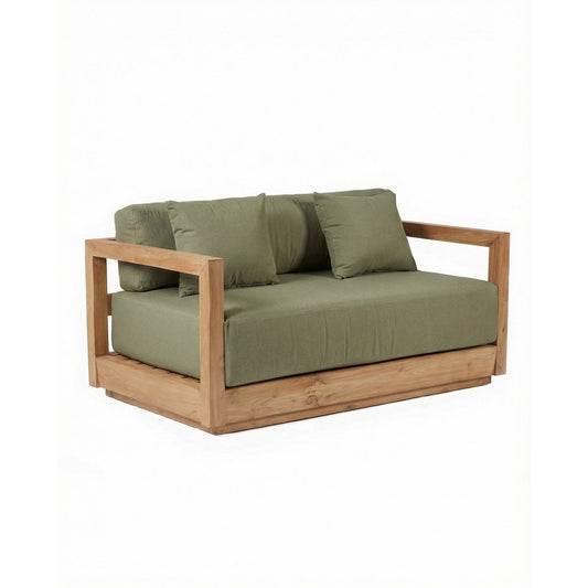 Outdoor-2-Sitzer aus recyceltem Teakholz mit Quick-Dry-Polstern in Algengrün | VIA X SELECTION