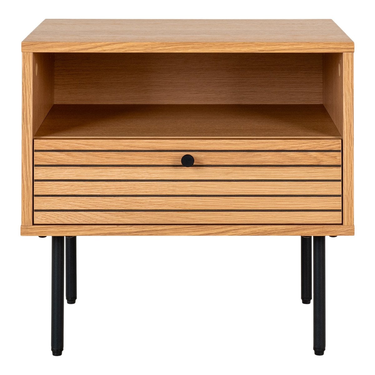 Beistelltisch mit Schublade in Eiche und Schwarz, 50 × 40 × 50 cm | VIA X SELECTION