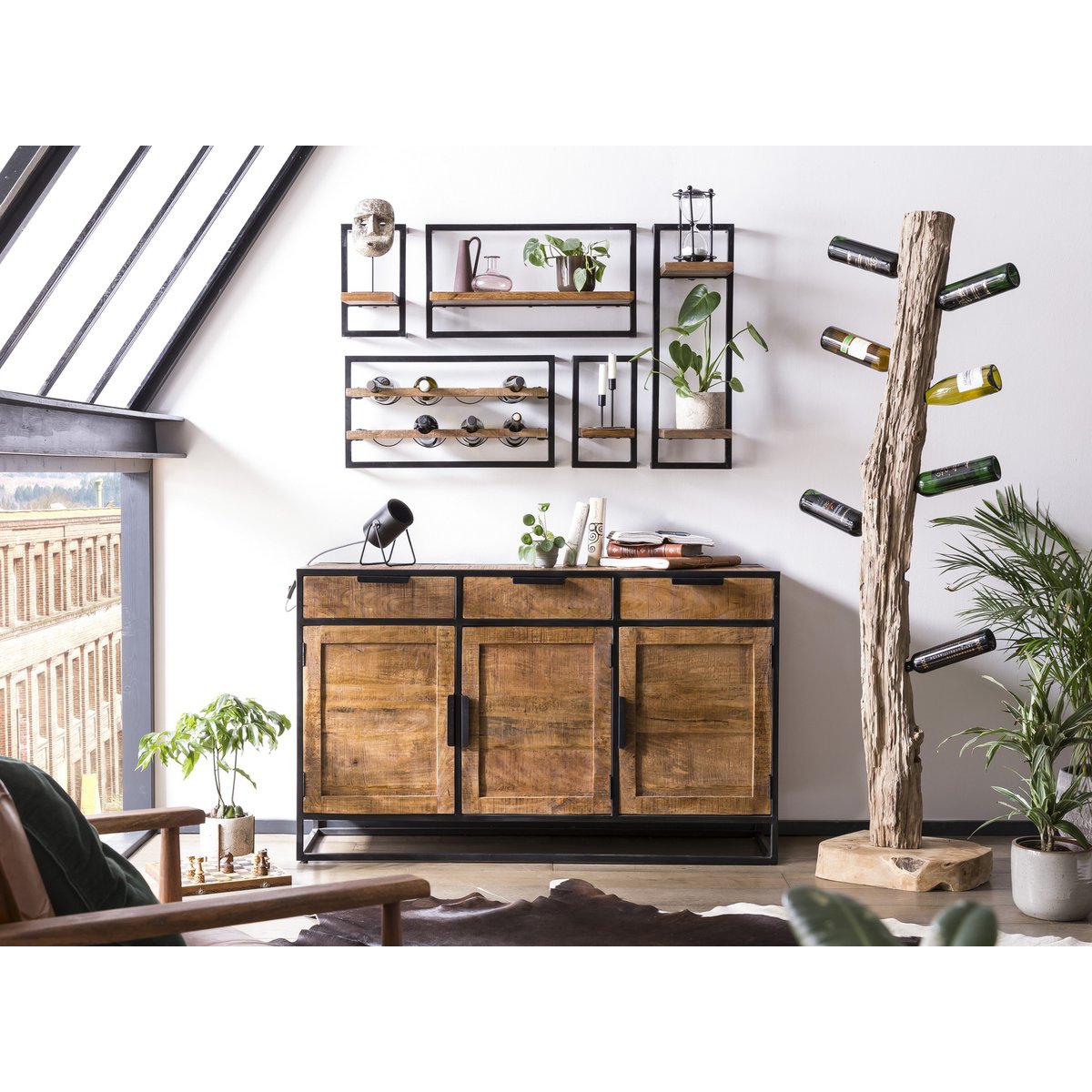 Weinregal aus recyceltem Teakholz für 13 Flaschen, 25 × 40 × 185 cm | VIA X SELECTION