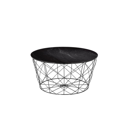 Runder Couchtisch mit Glasplatte in Marmoroptik und Korbgestell, Ø, 80 × 45 cm | VIA X SELECTION