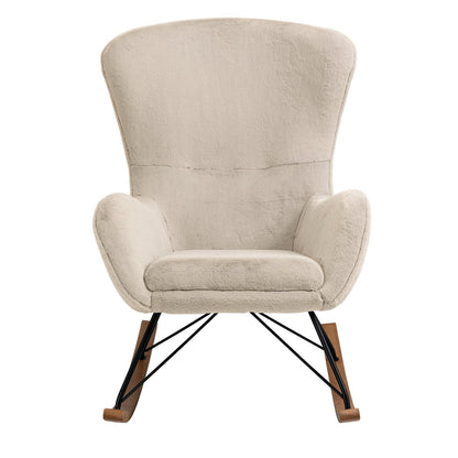 Schaukelstuhl in Lammfell-Optik beige mit Holzkufen | VIA X SELECTION