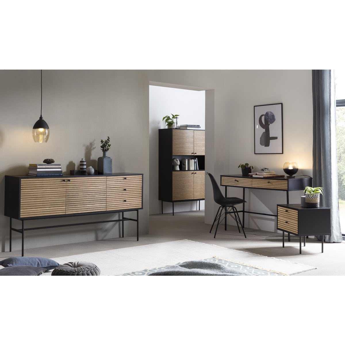 Nachttisch schwarz mit zwei Schubladen, 40 × 50 × 50 cm | VIA X SELECTION
