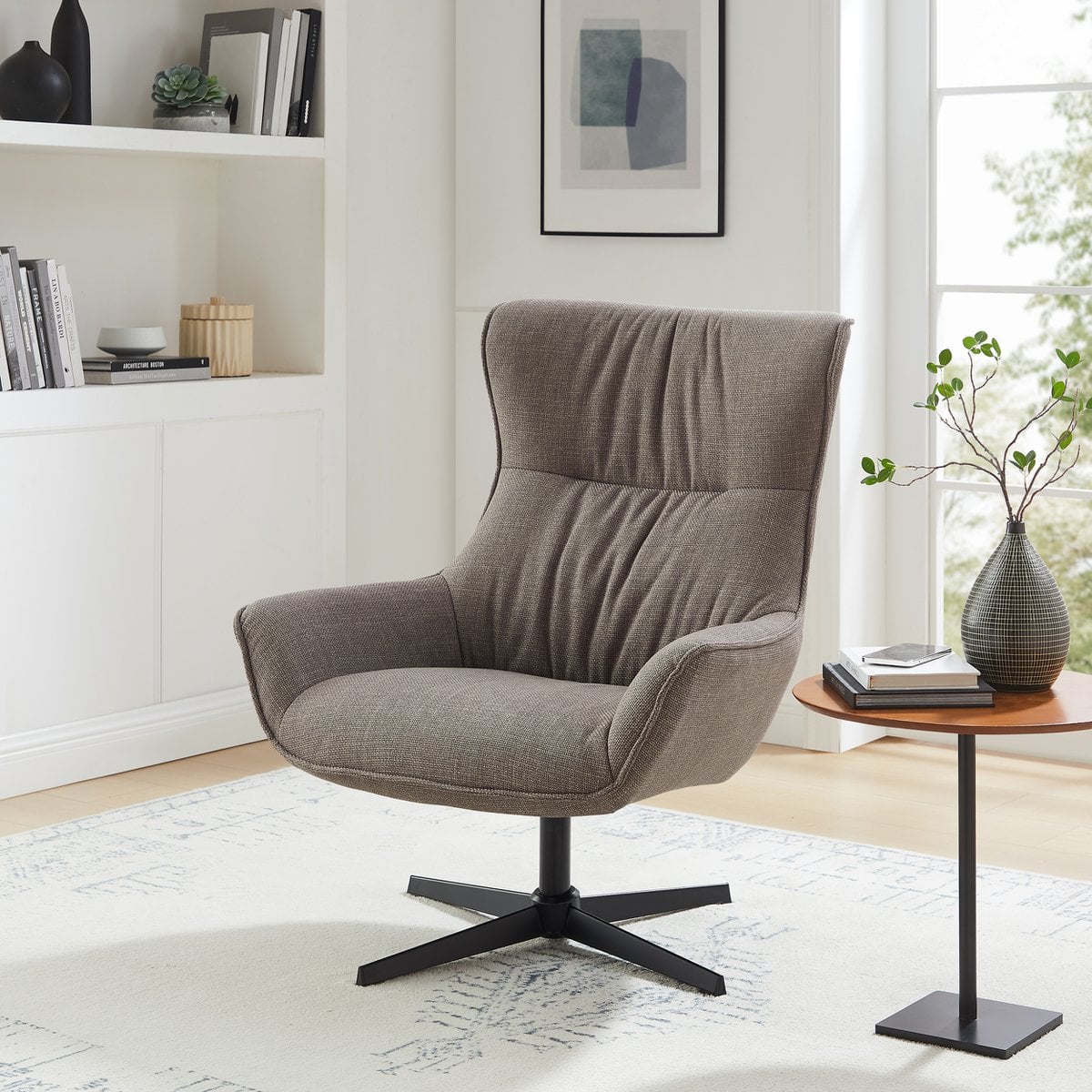 Drehsessel aus Strukturstoff in Taupe | VIA X SELECTION