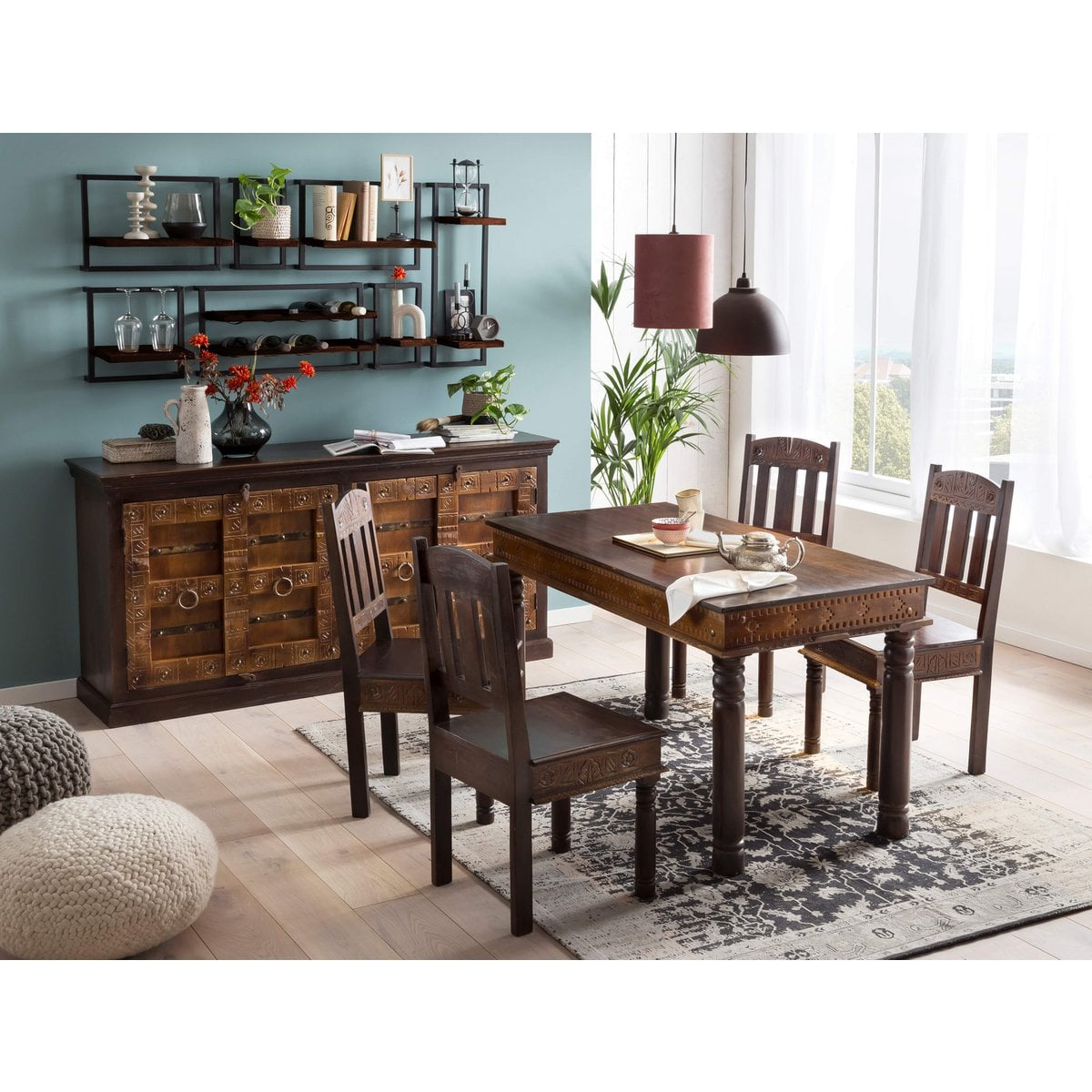 Esstisch Altholz Schnitzdetails, 140 × 70 cm | VIA X SELECTION