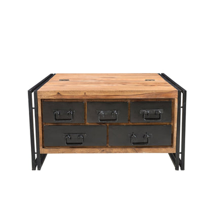 Couchtisch-Truhe aus Holz und Metall mit fünf Schubladen, 90 × 90 × 47 cm | VIA X SELECTION