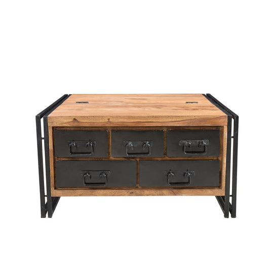 Couchtisch-Truhe aus Holz und Metall mit fünf Schubladen, 90 × 90 × 47 cm | VIA X SELECTION