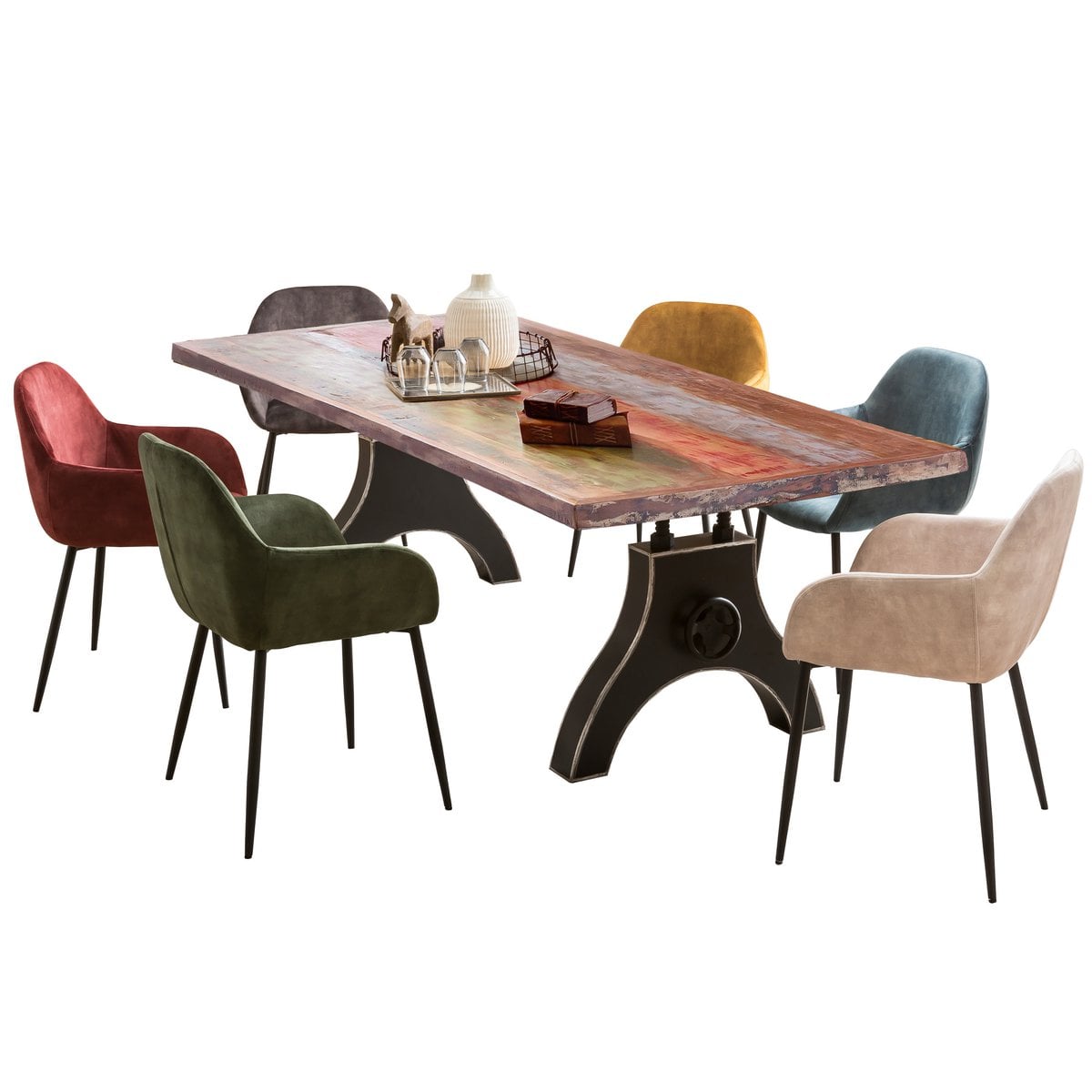 Esstisch Altholz bunt A-Gestell mit Kurbelrad, 200 × 100 cm | VIA X SELECTION