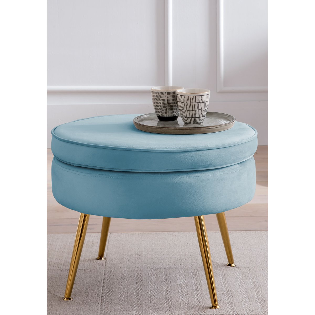 Runder Samt-Pouf in Blau | VIA X SELECTION