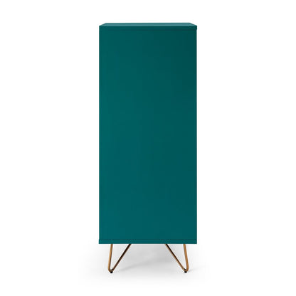 Hochkommode blaugrün mit Spiegelklappe, 40 × 45 × 110 cm | VIA X SELECTION