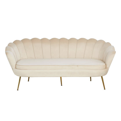 3-Sitzer-Muschelsofa in beigefarbener Samtoptik mit goldfarbenem Metallgestell | VIA X SELECTION