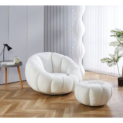 Sessel mit Hocker in Teddyfell-Optik weiß | VIA X SELECTION