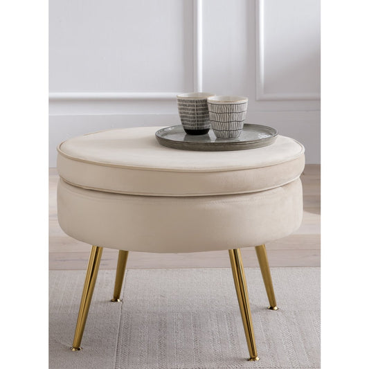 Runder Samt-Pouf in Beige | VIA X SELECTION
