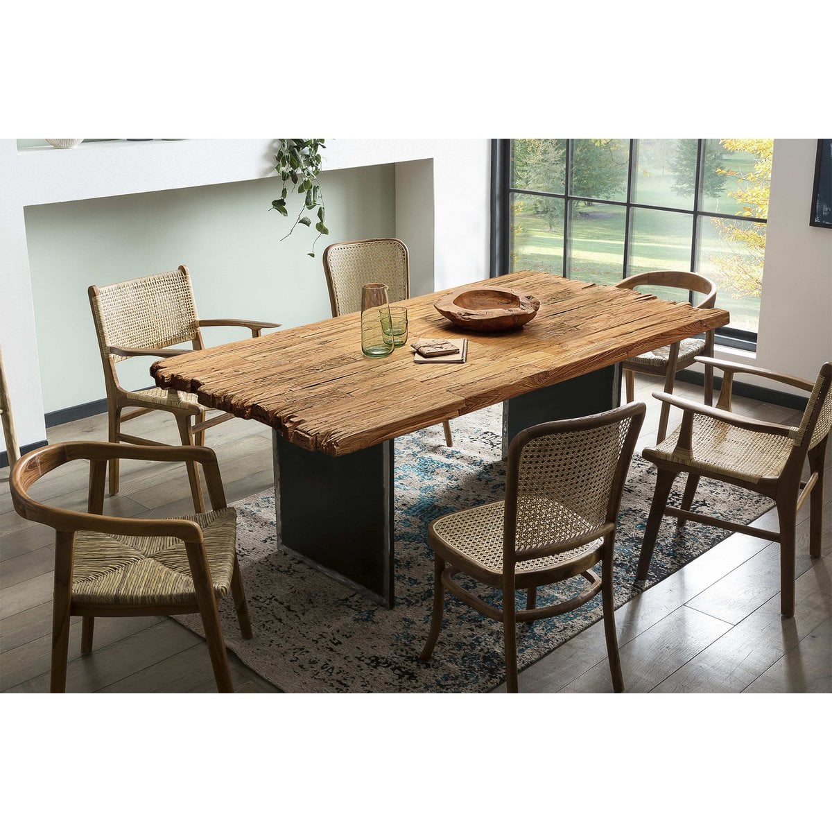 Esstisch Holz braun Bruchkante Metallgestell, 160 × 90 cm | VIA X SELECTION