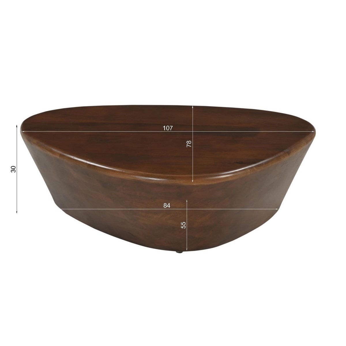 Couchtisch aus Mangoholz mit dreieckiger Platte, 78 × 107 × 30 cm | VIA X SELECTION