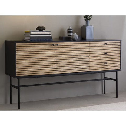 Sideboard schwarz mit Eichenfront, 40 × 160 × 85 cm | VIA X SELECTION
