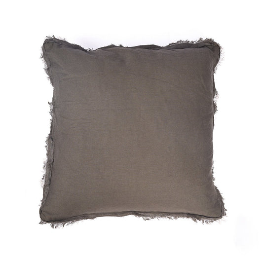 Kissenbezug aus Leinen in Grau mit Fransen, 50 × 50 cm | VIA X SELECTION