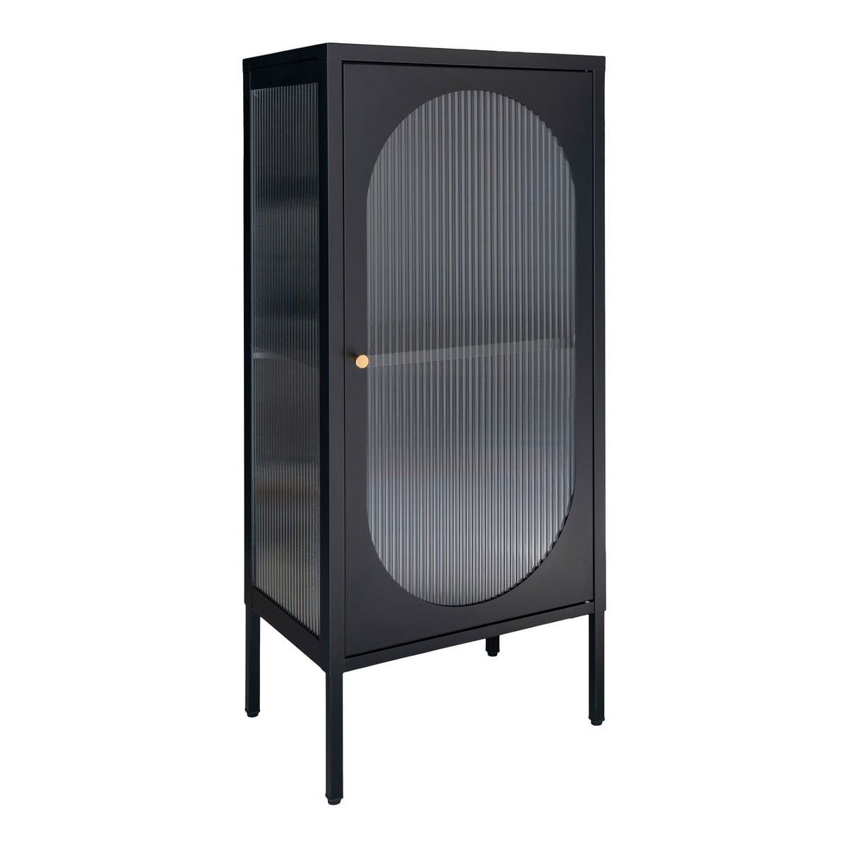 Vitrinenschrank schwarz mit Riffelglas, 50 × 35 × 110 cm | VIA X SELECTION