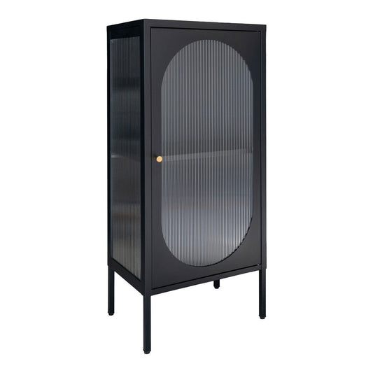 Vitrinenschrank schwarz mit Riffelglas, 50 × 35 × 110 cm | VIA X SELECTION