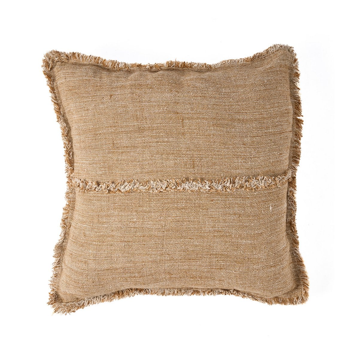 Kissenbezug aus Leinen in Natur und Braun mit Fransen, 50 × 50 cm | VIA X SELECTION