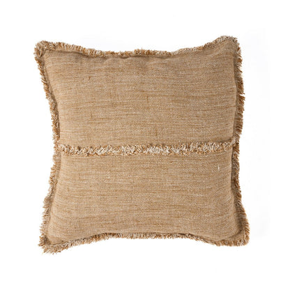 Kissenbezug aus Leinen in Natur und Braun mit Fransen, 50 × 50 cm | VIA X SELECTION