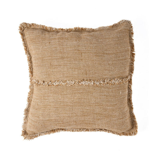 Kissenbezug aus Leinen in Natur und Braun mit Fransen, 50 × 50 cm | VIA X SELECTION
