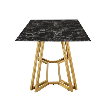 Esstisch mit Glasplatte in Marmoroptik und goldfarbenem Metallgestell, 160 × 90 cm | VIA X SELECTION