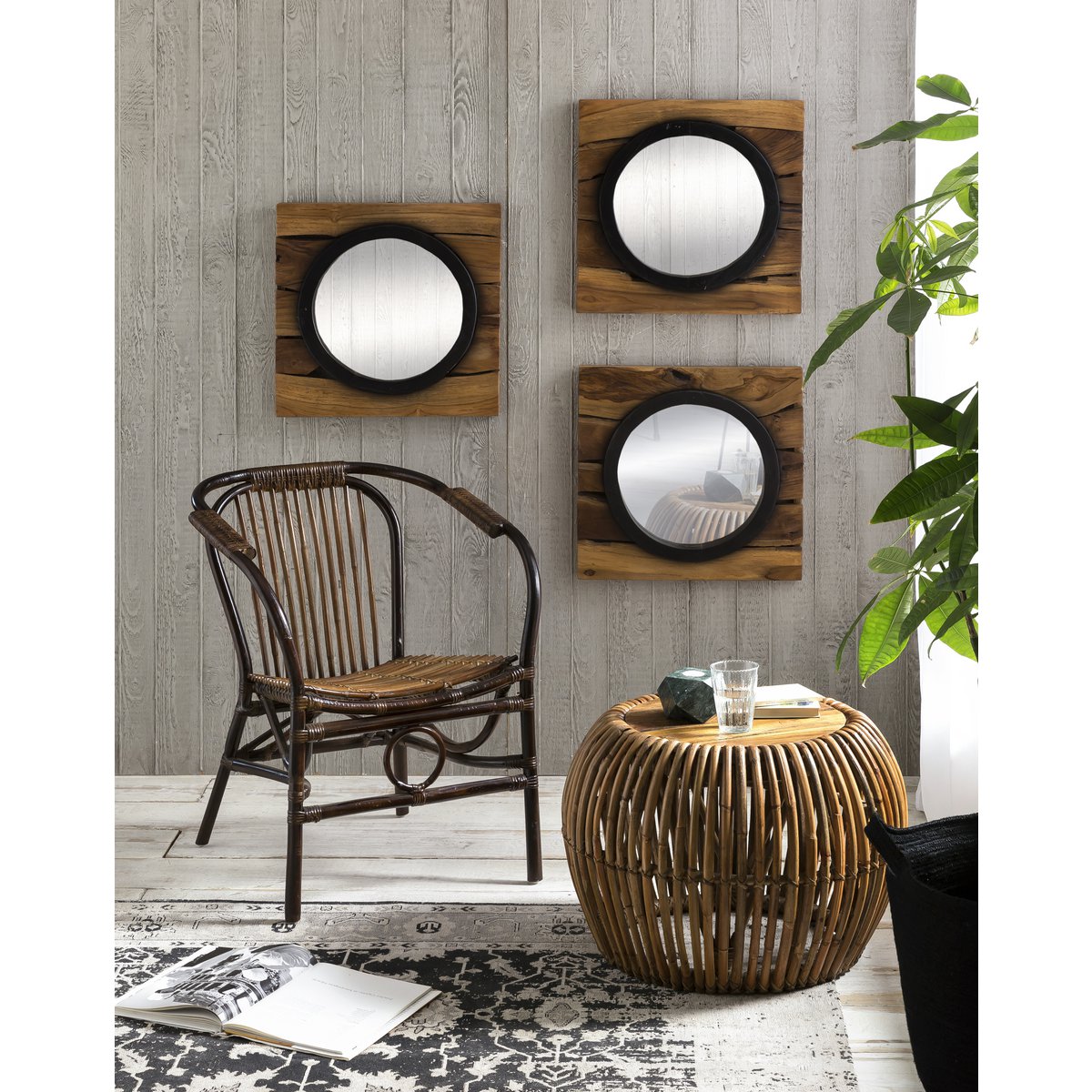 Couchtisch aus Rattan und recyceltem Teakholz, 80 × 80 × 40 cm | VIA X SELECTION