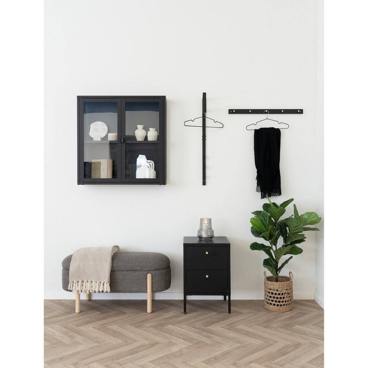 Sitzbank aus Stoff braun 98 cm mit Holzgestell | VIA X SELECTION