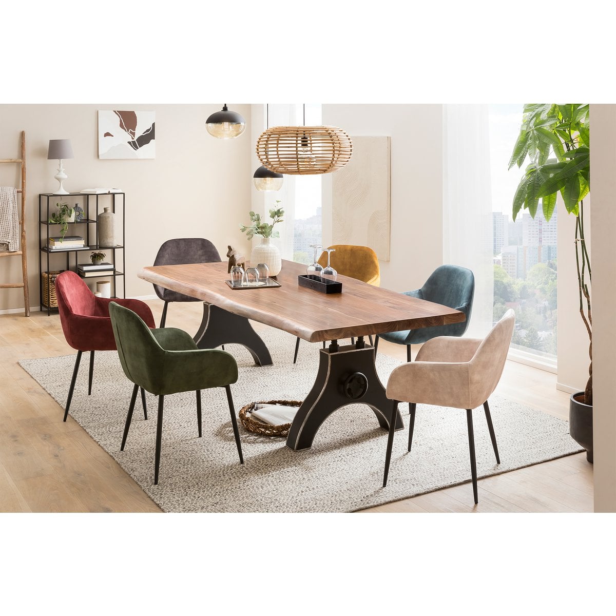 Esstisch Mangoholz A-Gestell mit Kurbelrad, 200 × 100 cm | VIA X SELECTION