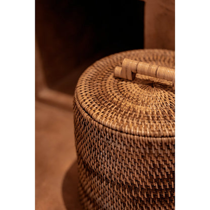 Aufbewahrungskorb aus Rattan natur-braun mit Deckel, 20 × 20 × 33 cm | VIA X SELECTION