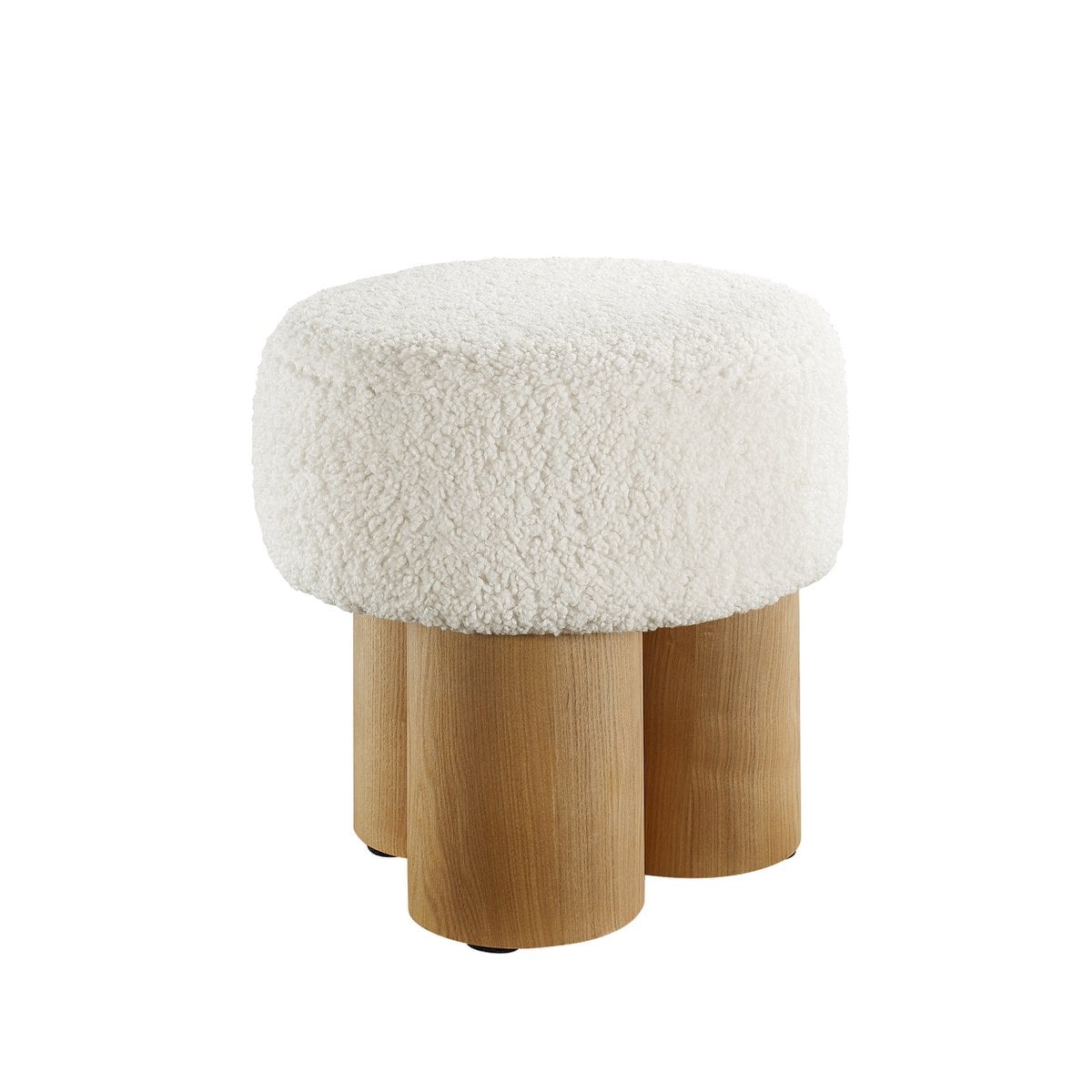 Teddy-Pouf mit Holzsockel Naturweiß | VIA X SELECTION