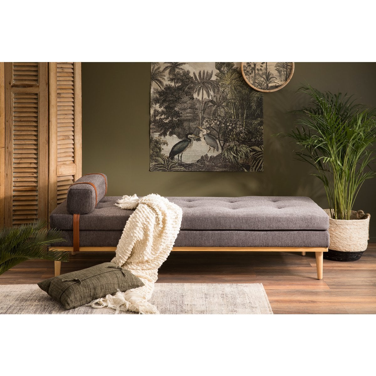 Daybed aus anthrazitfarbenem Strukturstoff mit Nackenrolle | VIA X SELECTION