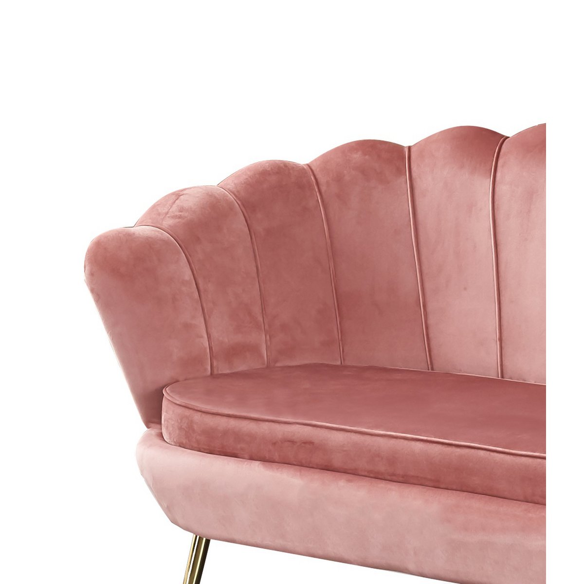 Muschelsofa aus roséfarbenem Samt mit goldfarbenem Metallgestell | VIA X SELECTION