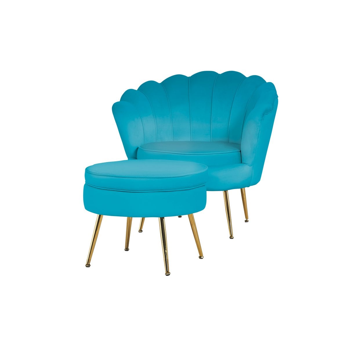 Muschelsessel aus Samt blau mit goldfarbenem Gestell | VIA X SELECTION