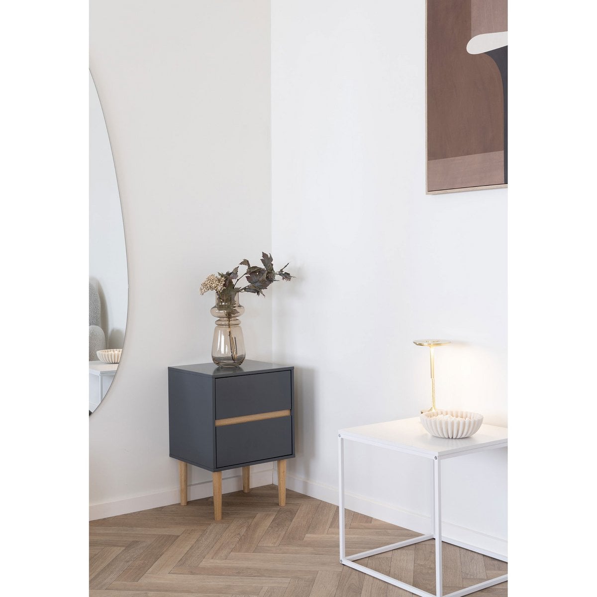 Beistelltisch mit 2 Schubladen in Dunkelgrau, 35 × 40 × 55 cm | VIA X SELECTION