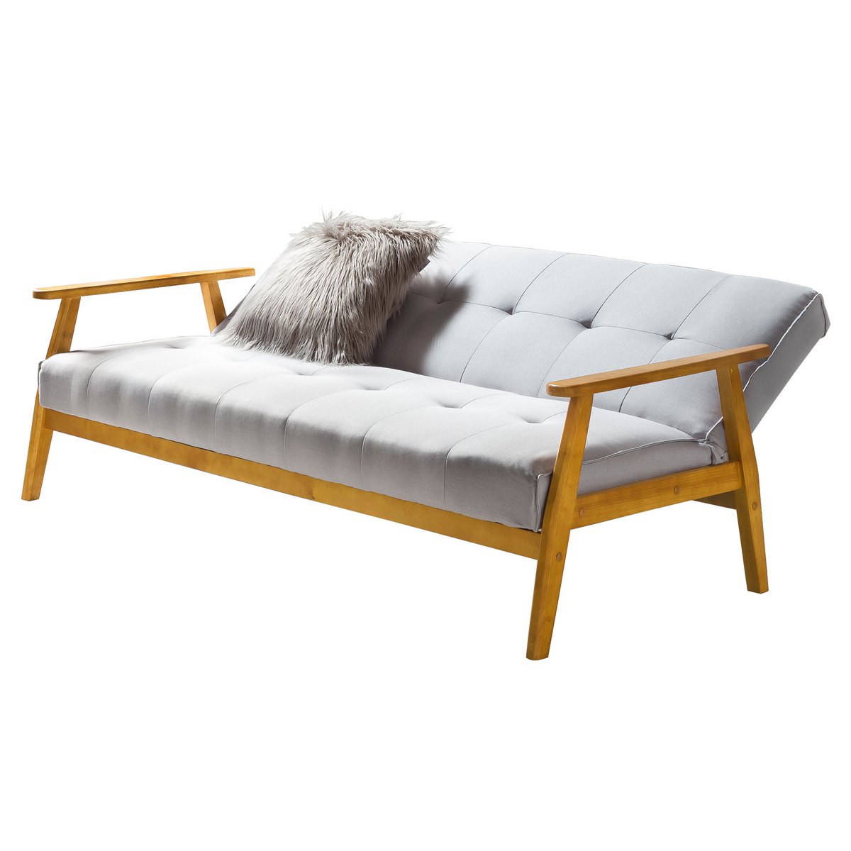 Schlafsofa in hellgrauem Webstoff mit Eichenholzgestell | VIA X SELECTION