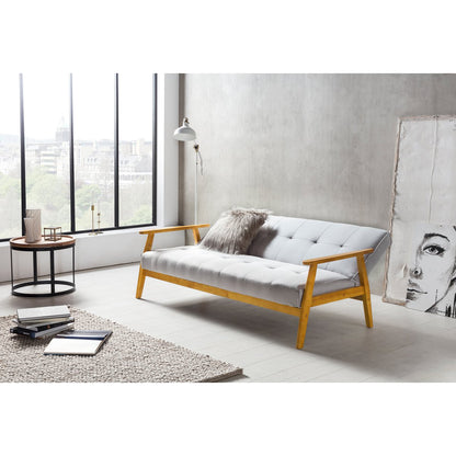 Schlafsofa in hellgrauem Webstoff mit Eichenholzgestell | VIA X SELECTION