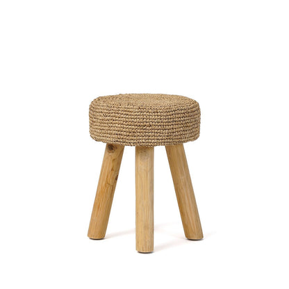 Geflochtener Hocker aus Teakholz und Raffia in Natur | VIA X SELECTION
