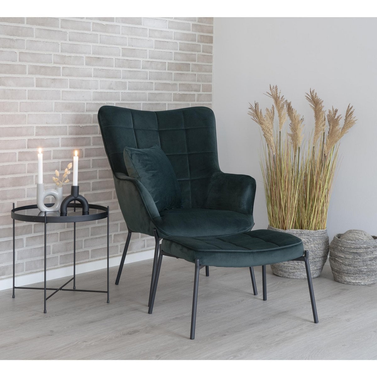 Samt-Fußhocker Dunkelgrün | VIA X SELECTION
