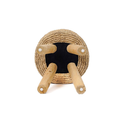 Geflochtener Hocker aus Teakholz und Raffia in Natur | VIA X SELECTION