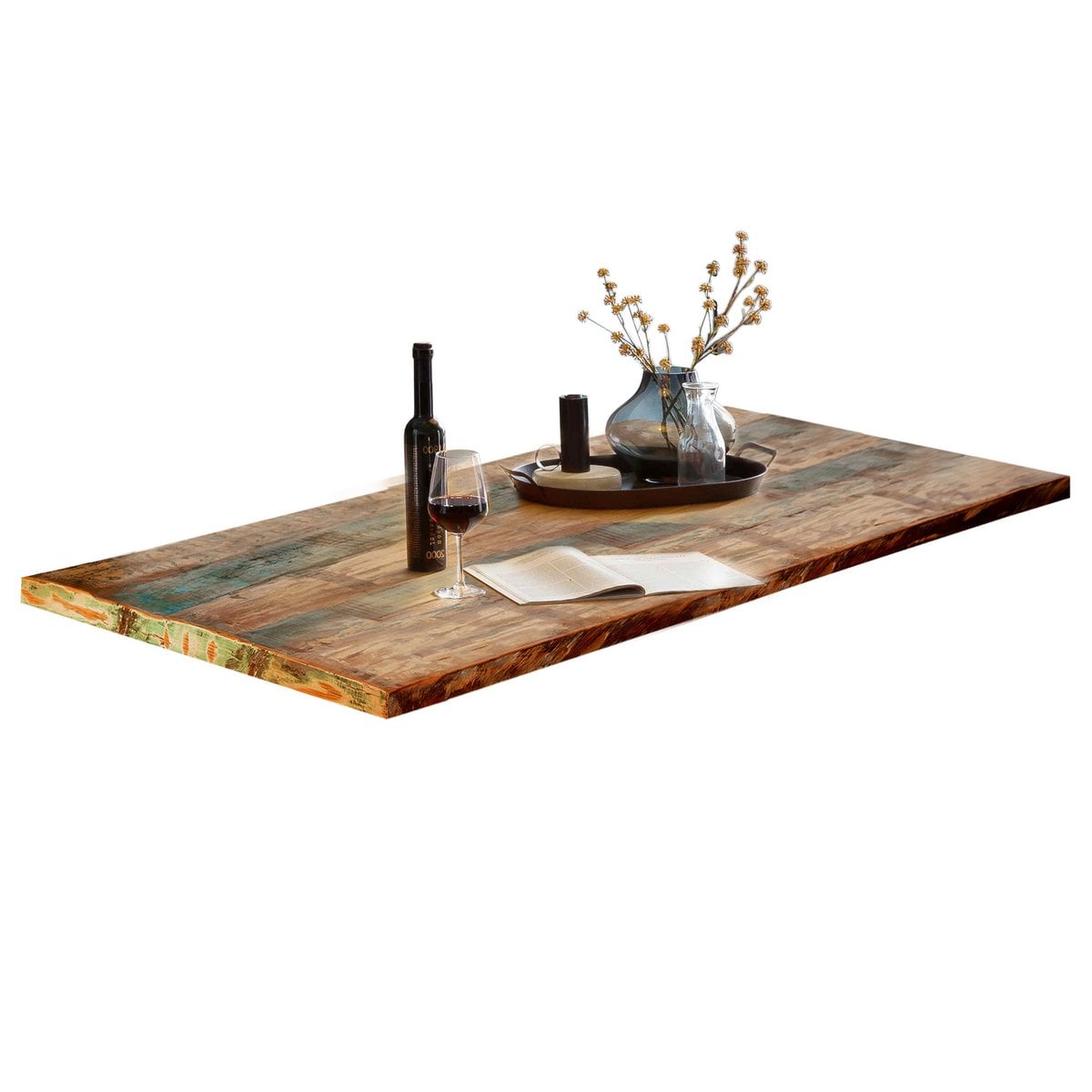 Esstisch buntes Holz Used-Look Gestell, 180 × 100 cm | VIA X SELECTION