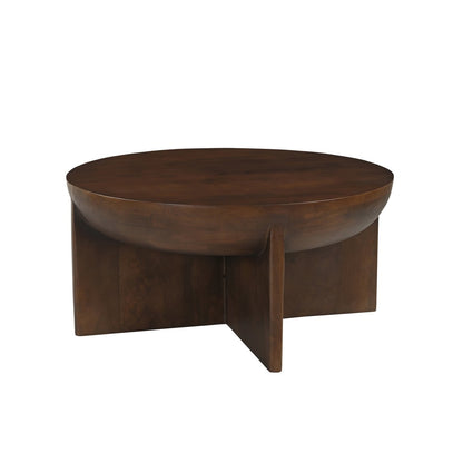 Runder Couchtisch aus Mangoholz mit halbrunder Form, Ø, 90 × 42 cm | VIA X SELECTION