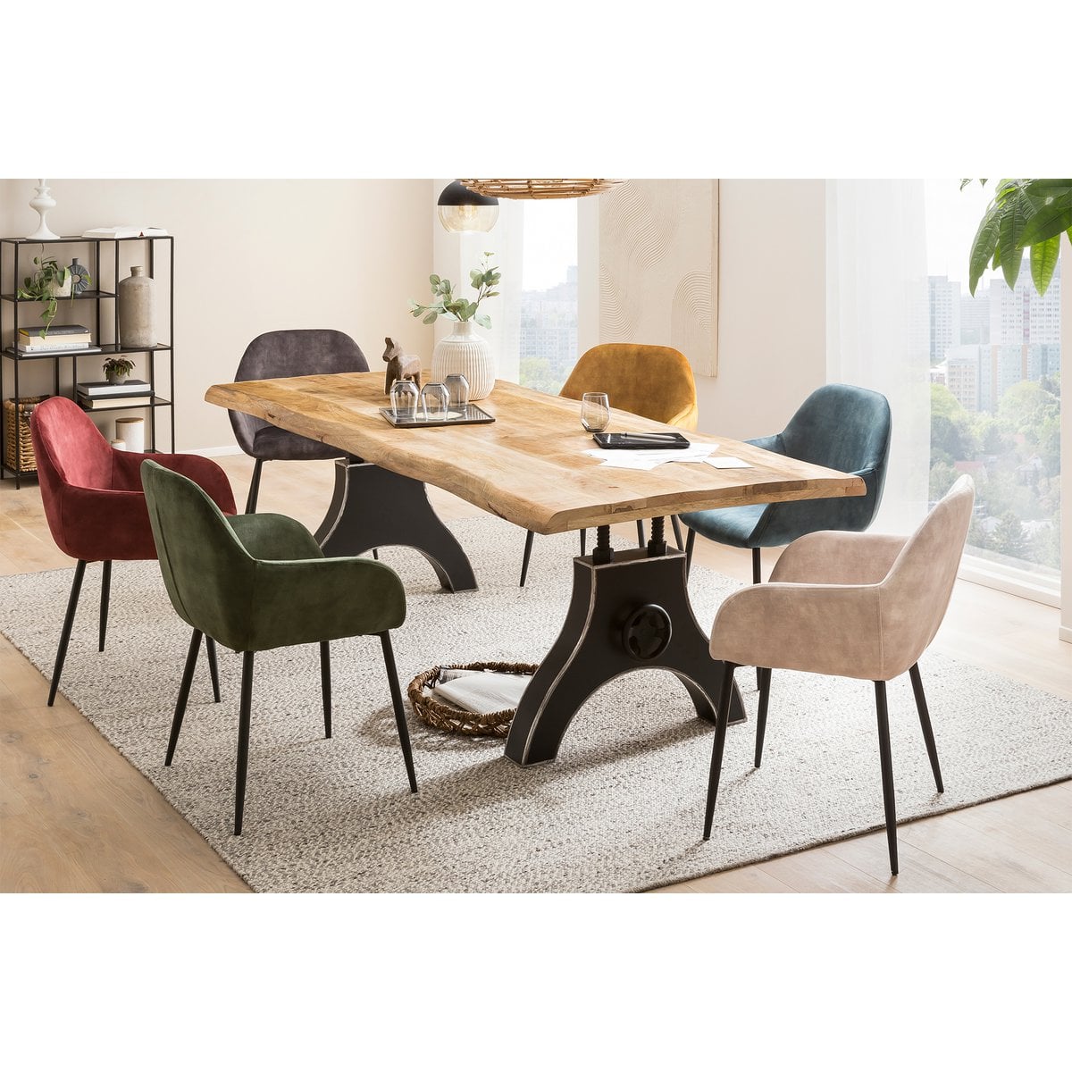 Esstisch Mangoholz A-Gestell mit Kurbelrad, 160 × 90 cm | VIA X SELECTION