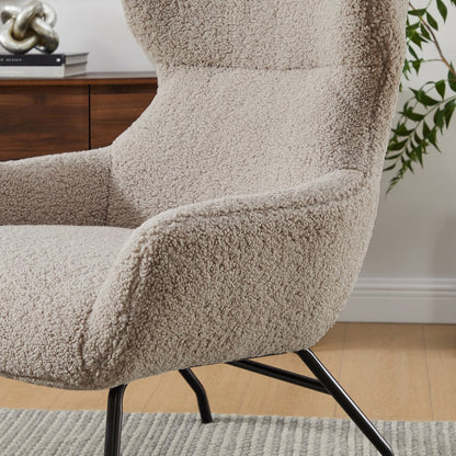 Sessel mit Hocker in Teddyfell-Optik in Taupe | VIA X SELECTION