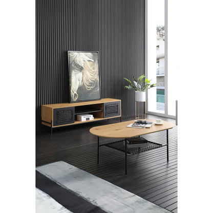 Lowboard natur/schwarz mit Polyrattanfront, 40 × 161 × 47 cm | VIA X SELECTION