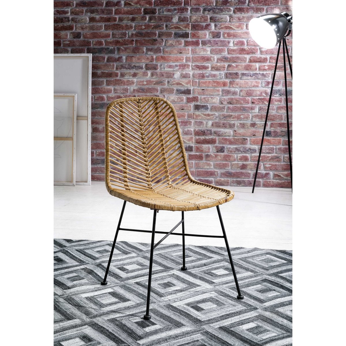 Esszimmerstuhl aus Rattan mit schwarzem Metallgestell im 2er-Set | VIA X SELECTION